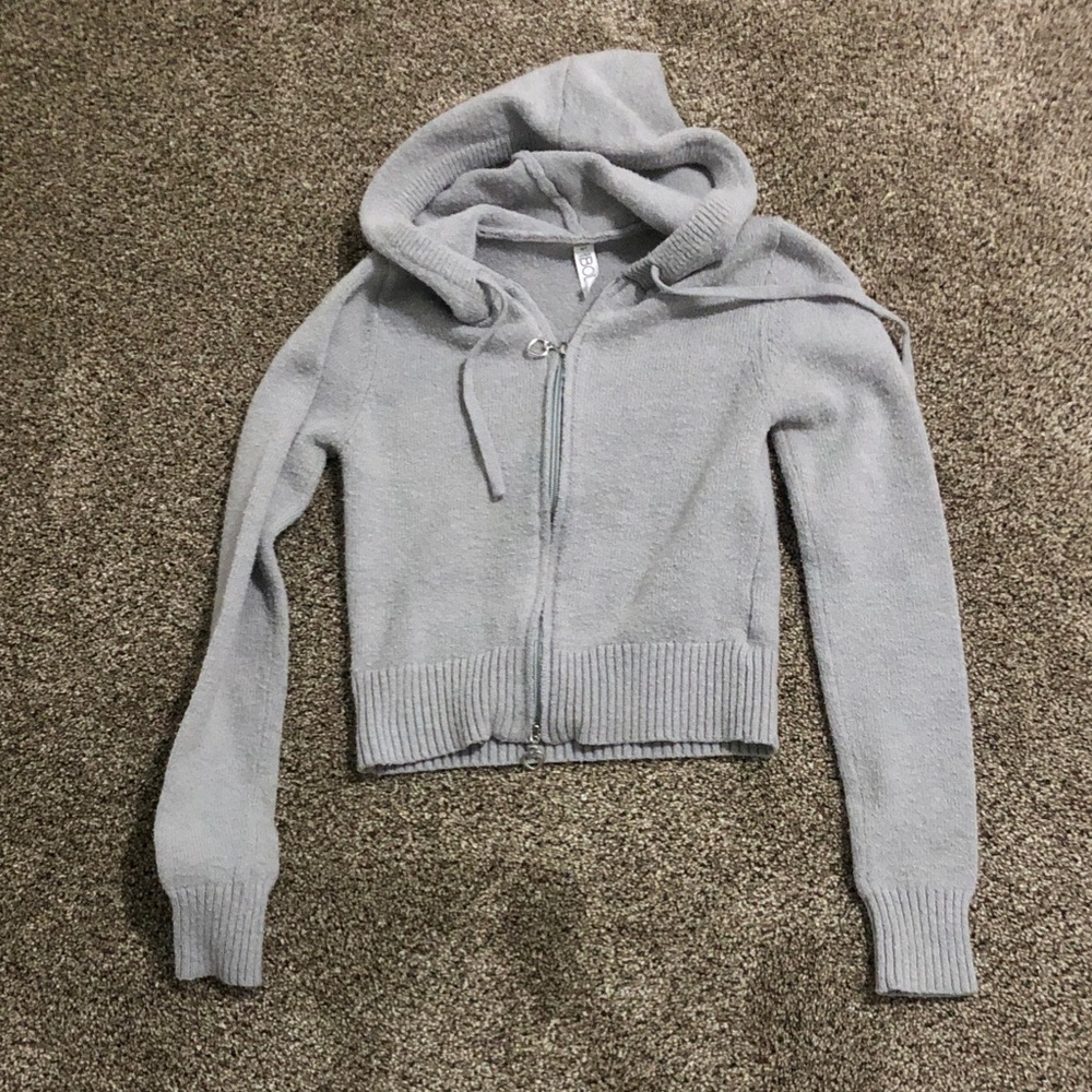 Cotton On Body Light Gray Hooded Zip Knit Sweater